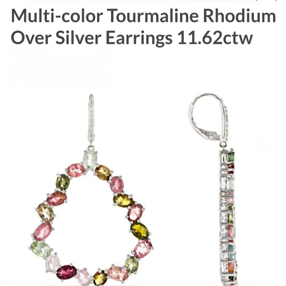 Multi-Color Tourmaline Rhodium Over Silver Earrings 11.62 CTW NWT